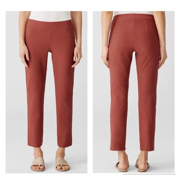 Eileen Fisher Washable Stretch Crepe Pant Slim Ankle Terracotta - Picture 1 of 8